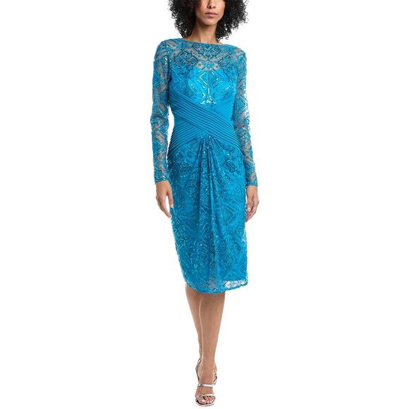 Tadashi Shoji WomensCoates Sequin Embroidered Sheath Dress, Blue